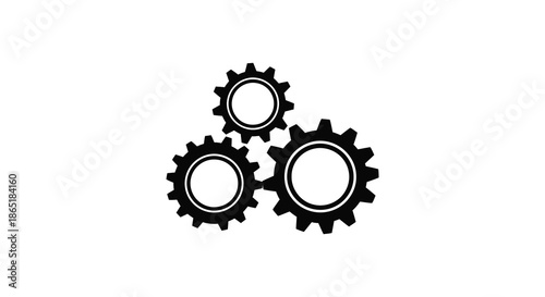 A minimalistic depiction of interconnected gears representing mechanisms and engineering concepts as a dark silhouette