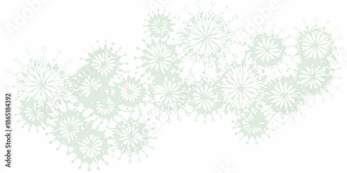 A delicate arrangement of stylized dandelion seed heads in soft green hues