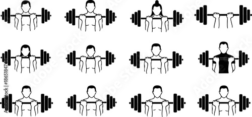 Gym Dumbbell and Barbell Weight Plates Silhouette Set