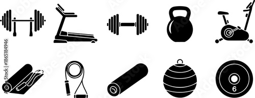 Gym Dumbbell and Barbell Weight Plates Silhouette Set