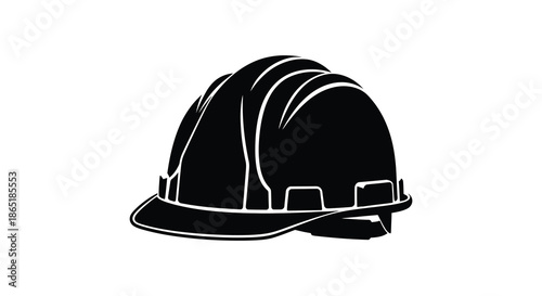 A stark black and white depiction of a construction helmet highlighting safety and industrial work silhouette