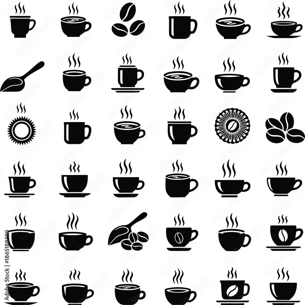 Fototapeta premium Steamy Coffee Cups Page Page Page Page Page Page with Various Page Items and Coffee Beans