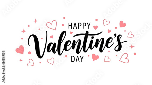 Valentines day elegant hand lettering typography with hearts on white background for love romance celebration greeting card branding and festive marketing use