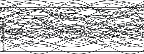 Intricate abstract design featuring dynamic black lines intersecting across a white background, creating a wave-like pattern.