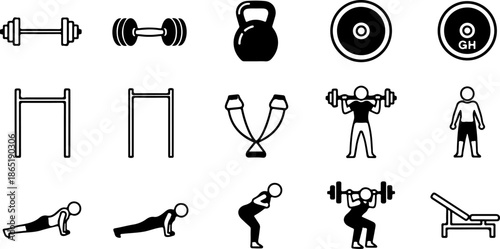 Fitness and Gym Equipment Icons Set – Workout Training Symbols Collection