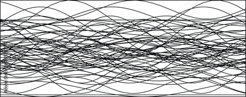 Dynamic abstract pattern featuring black wave lines in motion on a white background.