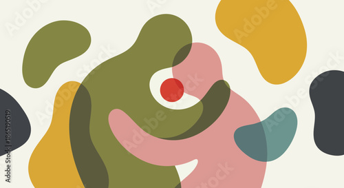 Abstract mid-century modern organic shapes forming a couple embracing.