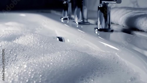 Luxury Bathroom With Bathtub Filled With Foaming Bubbles For Relaxation And Self-Care