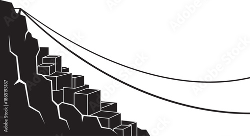 Abstract mountain landscape with stairs and power lines silhouette minimalist scenery vector