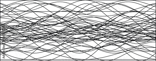 Intricate black lines form an abstract wave pattern on a white background, showcasing motion and flow.