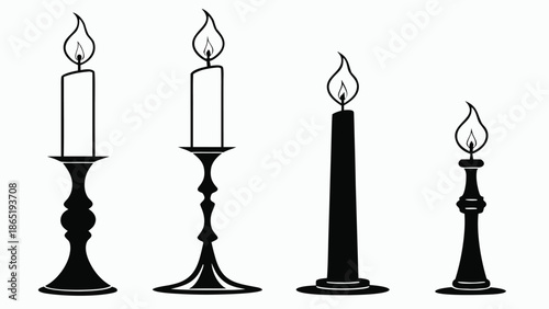 A collection of elegantly designed candles in varying heights and styles presented as a dark silhouette
