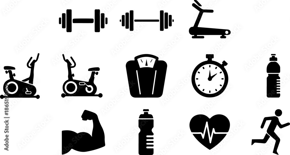 Obraz premium Fitness & Gym Icons Set – Workout and Healthy Lifestyle Symbols