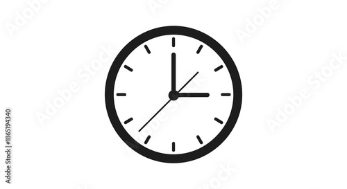 A simple black and white illustration of a classic analog clock displaying the time silhouette