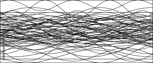 Dynamic black and white pattern featuring intricate curved waves and intersecting lines for design use.