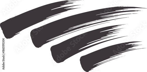 Three overlapping dark gray curved brush strokes editable brushstroke paint