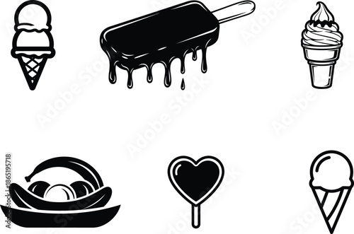 black and white illustrations of various sweet treats and desserts