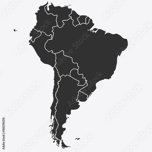 a detailed outline of the south american continent displayed as a striking black and white silhouette