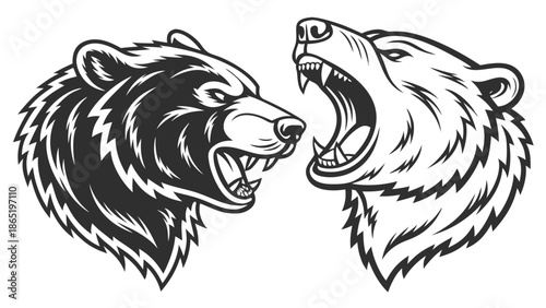 Two fierce bears facing each other in a dramatic confrontation showcasing raw power and aggression silhouette
