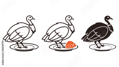 three birds in varying shades with a piece of salmon a captivating artistic silhouette high quality