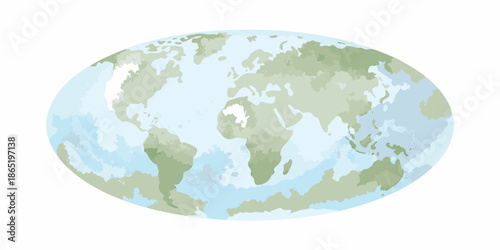 A simplified illustration of earth displaying landmasses and ocean areas