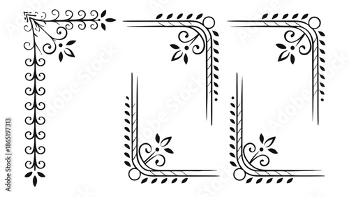 intricate black floral corner designs with swirling leaves and delicate embellishments a beautiful silhouette high quality