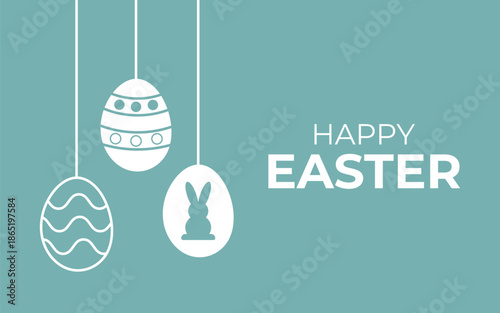 Happy easter sunday vector illustration with hanging eggs and bunny