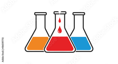 a vibrant arrangement of three laboratory beakers filled with colorful liquids a striking silhouette