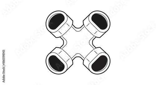 A detailed linear illustration of steampunk inspired goggles with a symmetrical design a striking silhouette