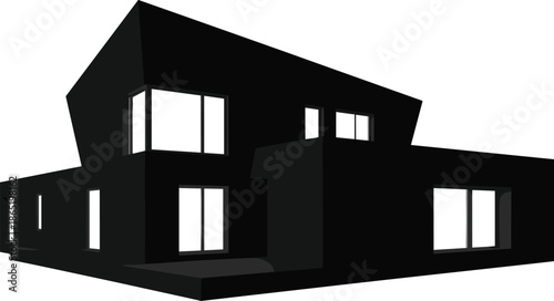 Modern black minimalist house silhouette vector illustration with large windows isolated on white background for architecture design real estate and construction