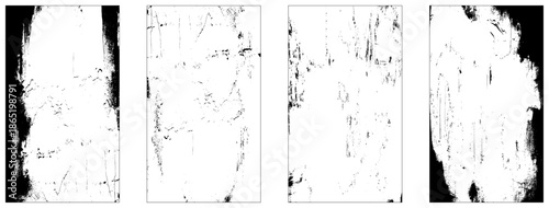 Set of distressed backgrounds with old wall dust. Grunge monochrome vector overlay effect for aged dry surface look.