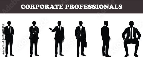Set of 6 Corporate Business Professionals Silhouettes Vector