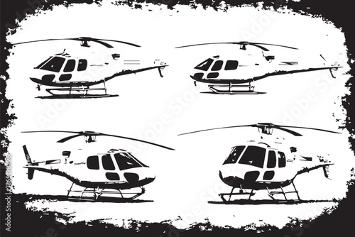 Four Utility Helicopters Grunge Style