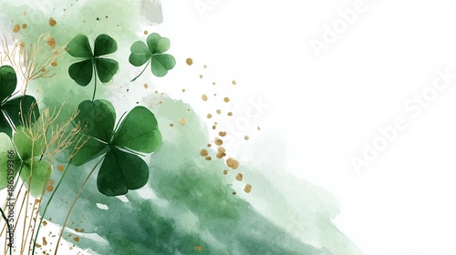 Watercolor illustration of green shamrocks on white background  