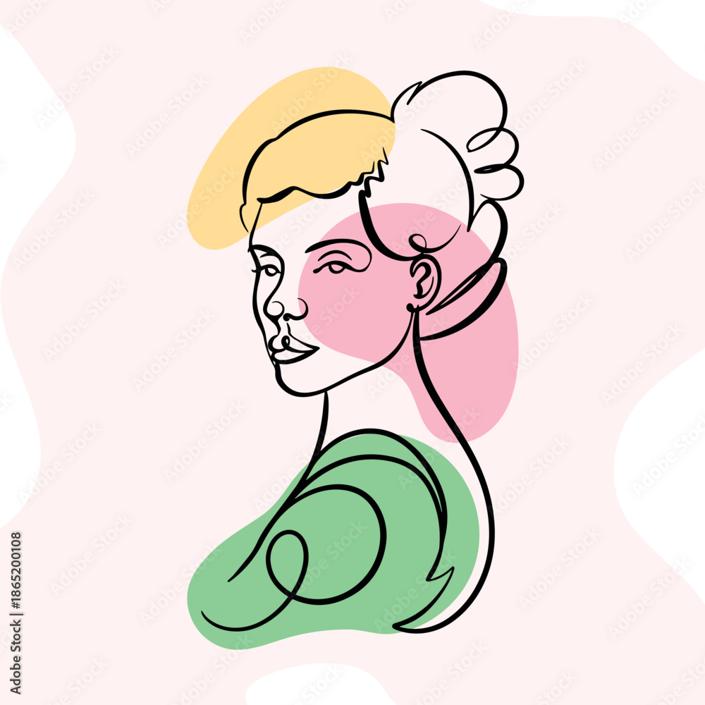 Obraz premium Beautiful one line woman face. Made with only one line. Hand drawn continuous drawing for perfume, cosmetics of skin care products. Abstract ladies in modern vision.