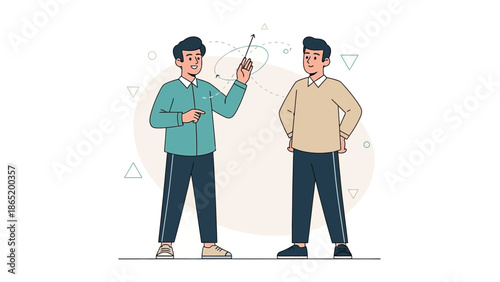 Business meeting: man explaining project to colleague, vector illustration