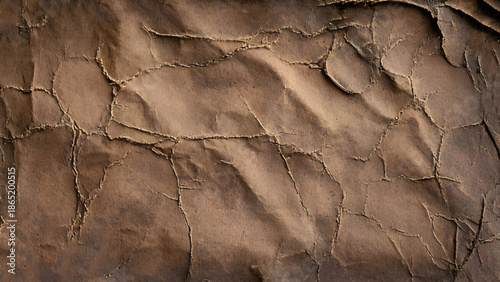 Crumpled brown craft package paper texture. Abstract beige background with wrinkled cardboard texture. Vector illustration of a realistic origami page card folded and then unfolded sheet of paper