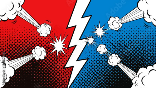 Comic Book Style Explosion Background with Red and Blue Colors