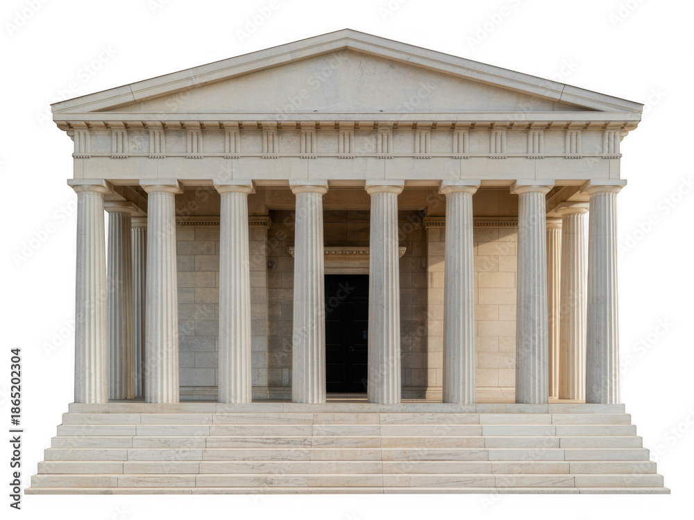 Fototapeta premium Small white stone building with columns isolated on a transparent background