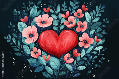 Valentine's Day Card with Floral Elements