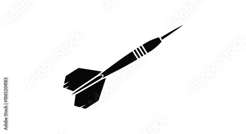 A striking black dart with detailed feathering and a pointed tip presented as a silhouette