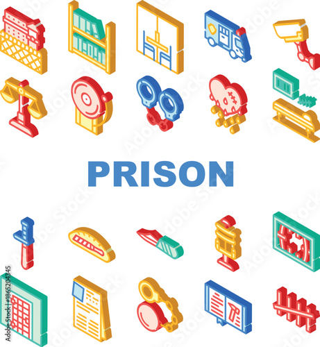 Prison Building And Accessory Icons Set Vector