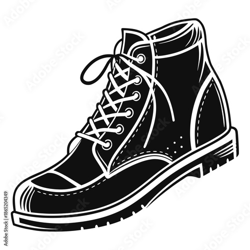 Title: Black sneaker with white laces and a bow detail on the tongue isolated on white background