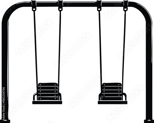 Black metal swing set with two seats a simple playground equipment illustration for outdoor recreation and childhood fun isolated on white isolated on white background