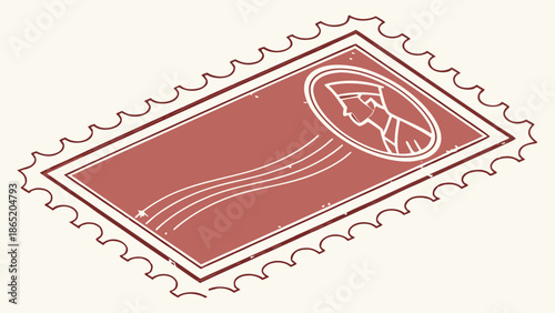 An artistic rendition of a vintage postage stamp with a profile portrait in silhouette high quality