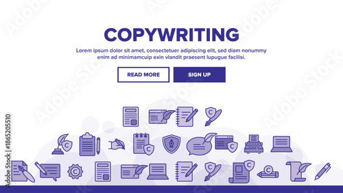 Copywriting and Blogging Vector Linear Icons Set