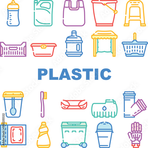 Plastic Accessories Collection Icons Set Vector