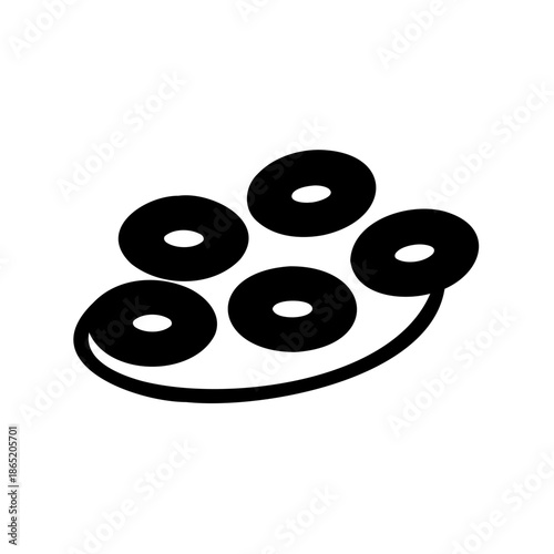 Stylized representation of musical instrument with circular components on a curved stand