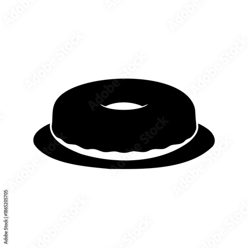 Black and white minimalist illustration of a bundt cake on a plate