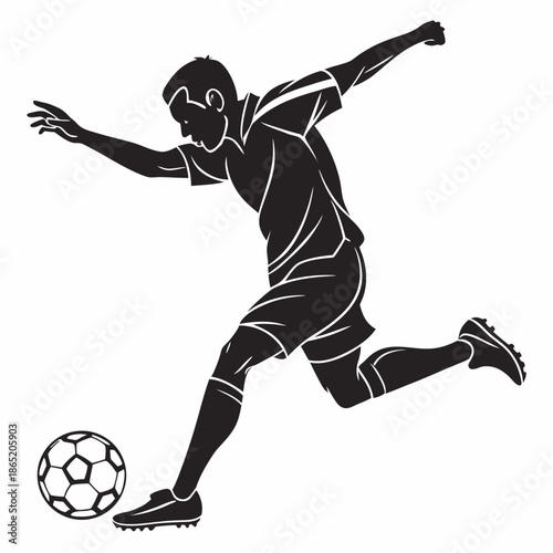 A dynamic depiction of a soccer player in mid action poised to kick the ball silhouette