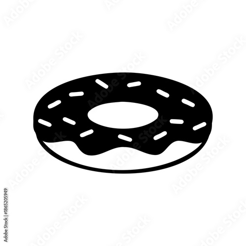 Monochrome illustration of a frosted donut with sprinkles and a hole